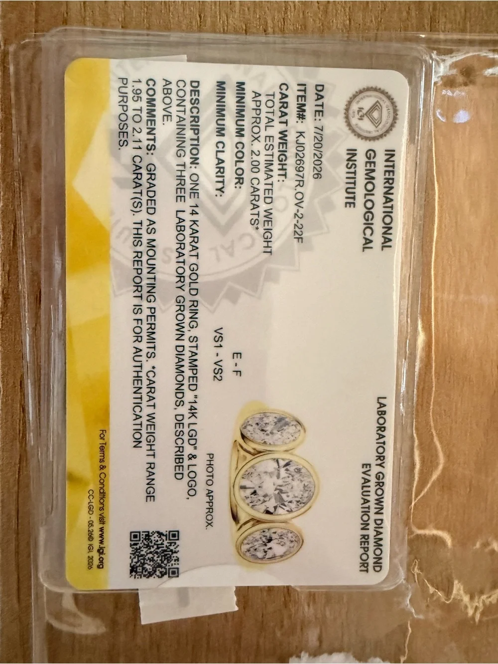Solid 14kt Yellow Gold, 2cttw Oval Bezel Set Ring, IGI certified, sz 7